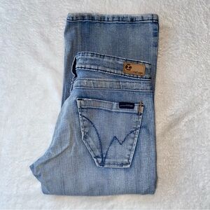 Refuge Low Rise Flare Jeans distressed light wash size 3‎